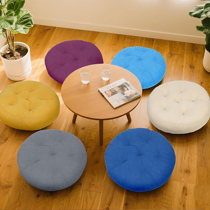 Meditation Floor Pillow Set of 2, Round Large Pillows Seating for Adults, Tufted Corduroy Cushion for Tatami Living Room, 22x22 Inch FP-Grey-R