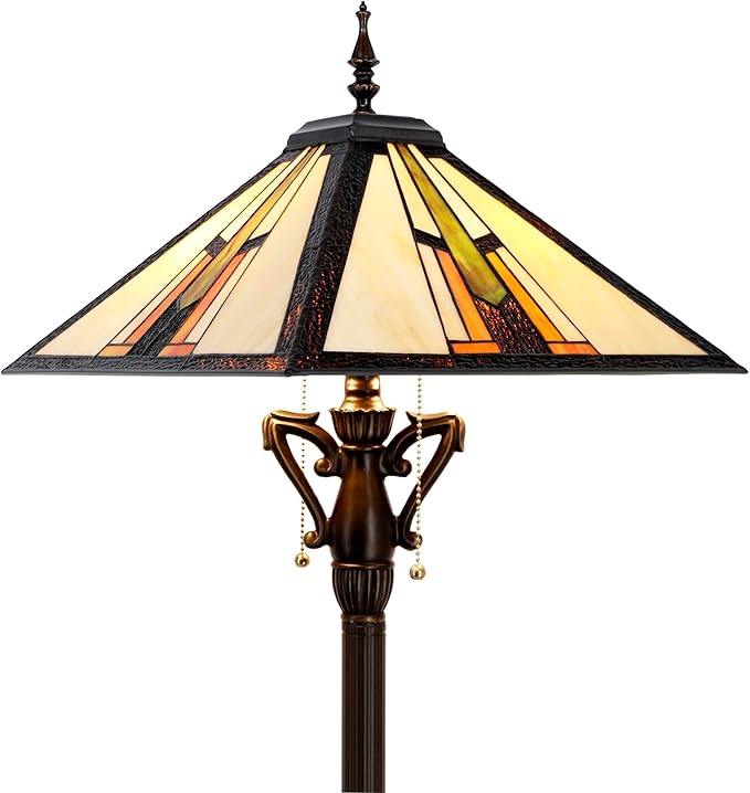 Tiffany Floor Lamp Multicolour Mission Style Stained Glass Standing Reading Light 16X16X64 Inch - Bloomnest