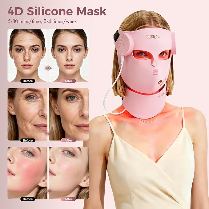 4D Wireless Red Light Therapy for Face and Neck with 400 LEDs,8+1 Color Light Therapy Mask with NIR, 850nm Red Light Therapy Mask, 4000mAh Rechargeable Led Face Mask Remote Control for Home & Travel Bloomnest