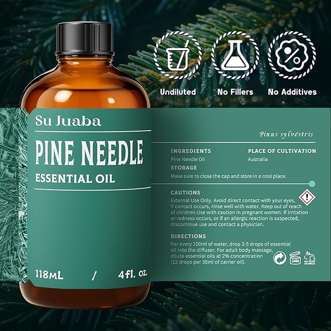 SU JUABA 4 Fl Oz Pine Needle Essential Oil, 100% Natural Aromatherapy Oil for Diffuser, Skin, Hair, Candle & Soap Making - 118ML Bloomnest