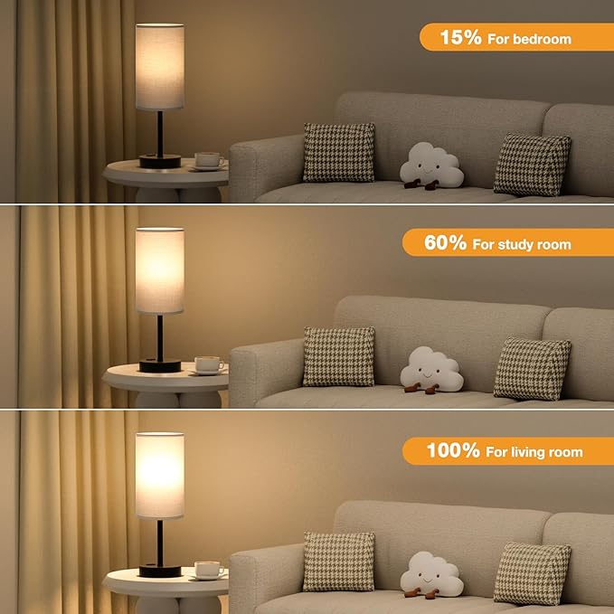 Fenmzee Touch Bedroom Lamp - Grey, 3-Way Dimmable, USB A + C Charging, AC Outlet, 17.4inch Medium - Bloomnest