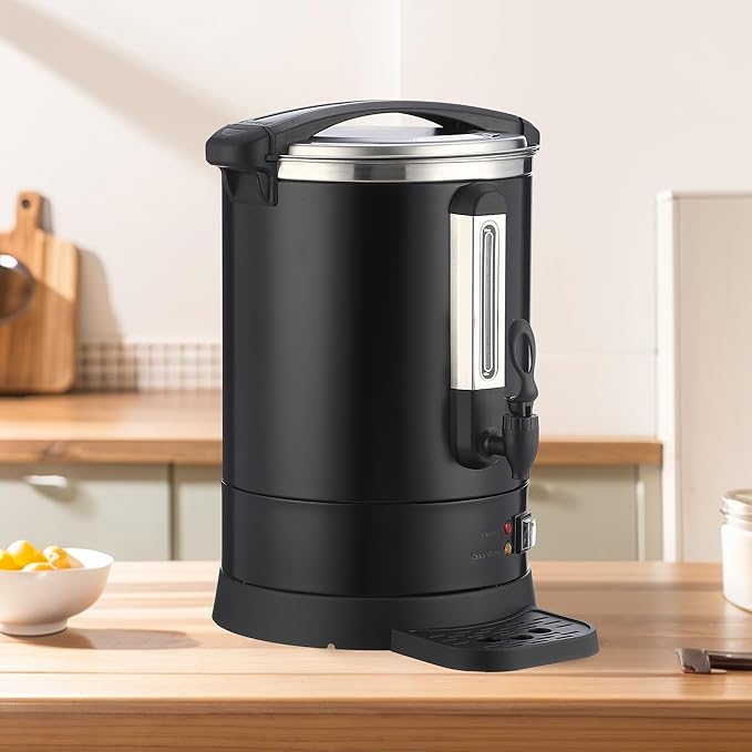 120 Cup Commercial Coffee Urn, 18L Stainless Steel Hot Water Dispenser with Percolator, Two-Way Easy Dispenser, Metallic Black Beverage - Bloomnest