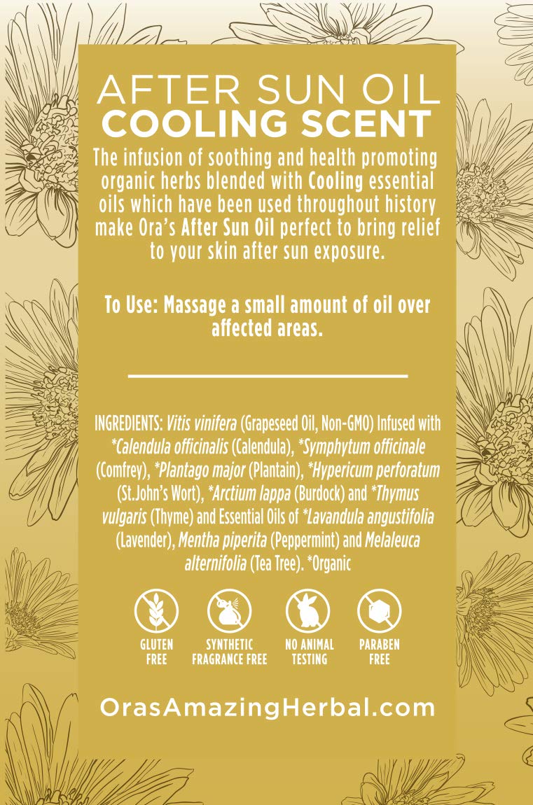 Ora's Amazing Herbal Travel Size After Sun and Shave Oil for Women & Men, Sunburn Relief, Botanical Moisturizer with Nourishing Herbs and Essential oils, Razor Burn, 2 oz with Pump