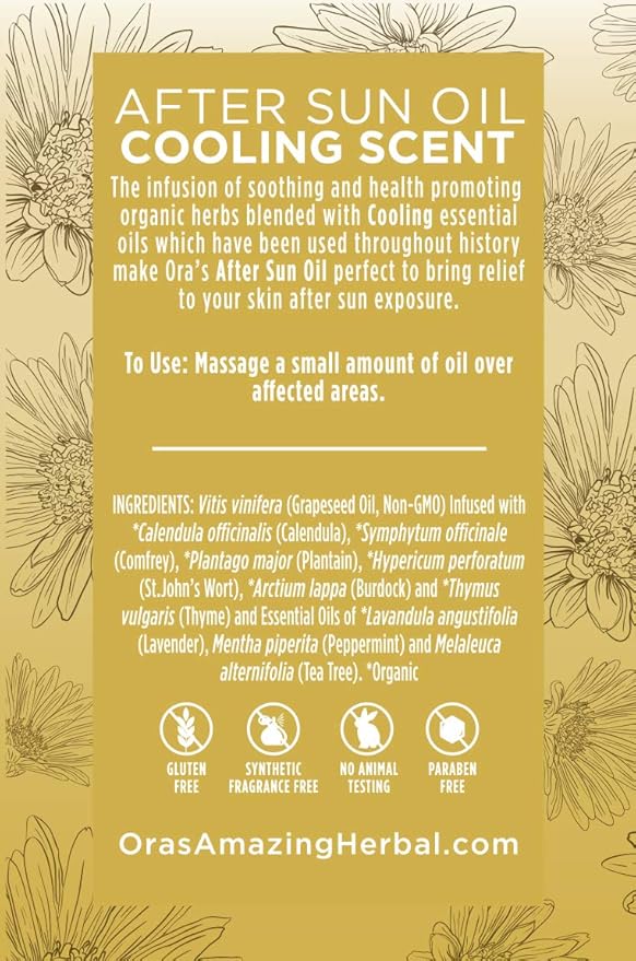 Ora's Amazing Herbal Travel Size After Sun and Shave Oil for Women & Men, Sunburn Relief, Botanical Moisturizer with Nourishing Herbs and Essential oils, Razor Burn, 2 oz with Pump - Bloomnest