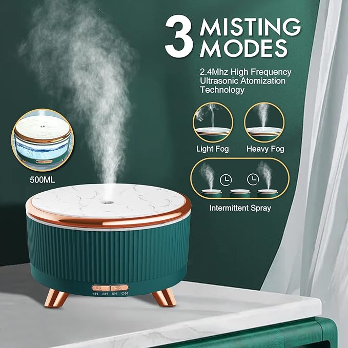 Diffusers for Essential Oils Large Room, 500ml Aromatherapy Diffuser Cool Mist Humidifier with Remote Control,7 Colors Lights & 5 Mist Mode Waterless Auto Off for Women Office Home - Bloomnest