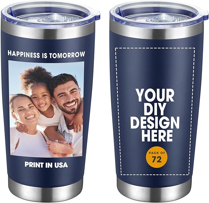 Personalized Custom Tumbler Print in USA 72 Pcs 20oz Stainless Steel Coffee Cup with Lid & Straw Double Wall Insulated Tumbler with Colorful Text Logo Photo - Bloomnest
