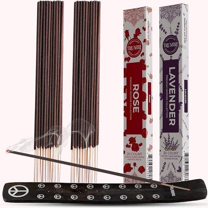 Trumiri Incense Sticks - Combo Pack of 40 Insence-Sticks - 20 Rose + 20 Lavender - Insenses - Insents - Incents - Inscense - Incence - Incienso - All Natural Incense Sticks TRUMIRI