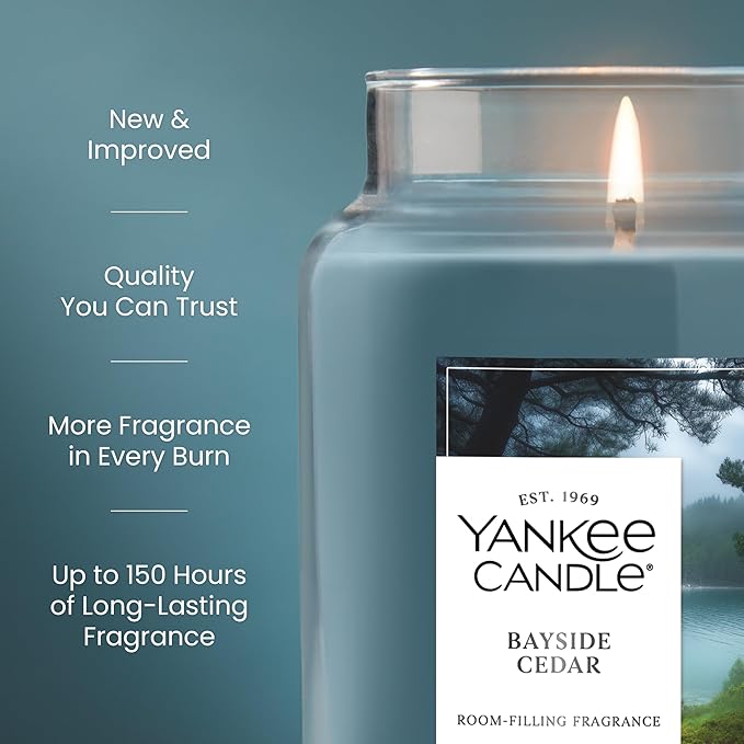 Yankee Candle Bayside Cedar Scented Candle, 22oz Large Jar with up to 150 Hour Burn Time, Giftable - Bloomnest