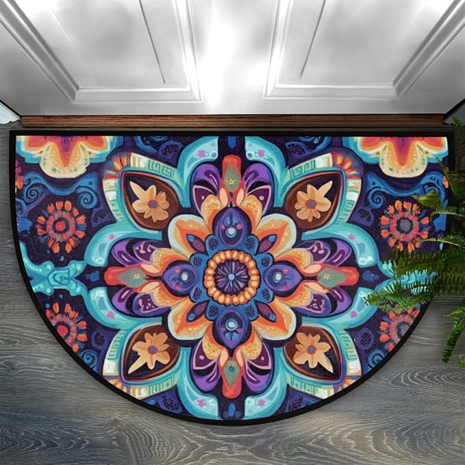 Half Round Door Mat, Colorful Bohemian Half Circle Rug for Home Decor Floor Indoor Outdoor Non-Slip Washable Half Moon Rug Doormat 36X24 Inch - Bloomnest