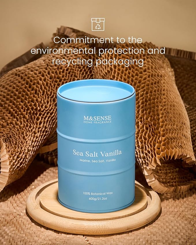 M&SENSE Sea Salt Vanilla Scented Candles Large Beach Candle, Natural Soy Summer Candles 21.2oz 120 Hour Slow Burning,Aromatherapy Candle for Stress Relief Meditation Relaxing - Bloomnest