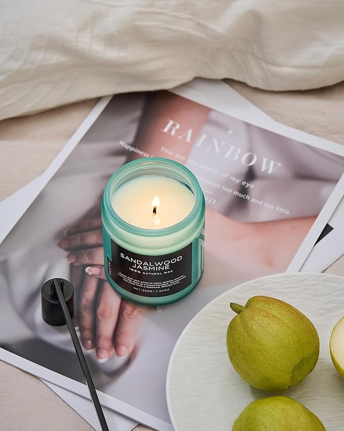 M&SENSE Sandalwood Jasmine Scented Candles, Natural Soy Wax Best Smelling Candle 7.05oz 50 Hour Burning，Floral Non Toxic Single Cotton Wick Aromatherapy Gifts for Women Friend - Bloomnest