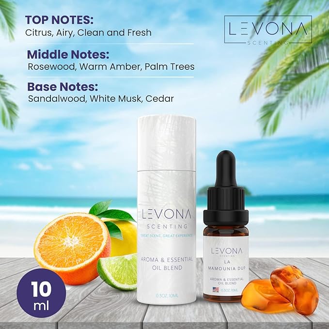 Levona Scent Essential Oils - Scents for Home, Hotel & Office Use - Perfect for Home Diffuser & Humidifiers - Aroma Fragrance Oil, Ideal for Massage, Relaxation, and Spa - La Mamounia Dup, 10ml LEVONASCENT