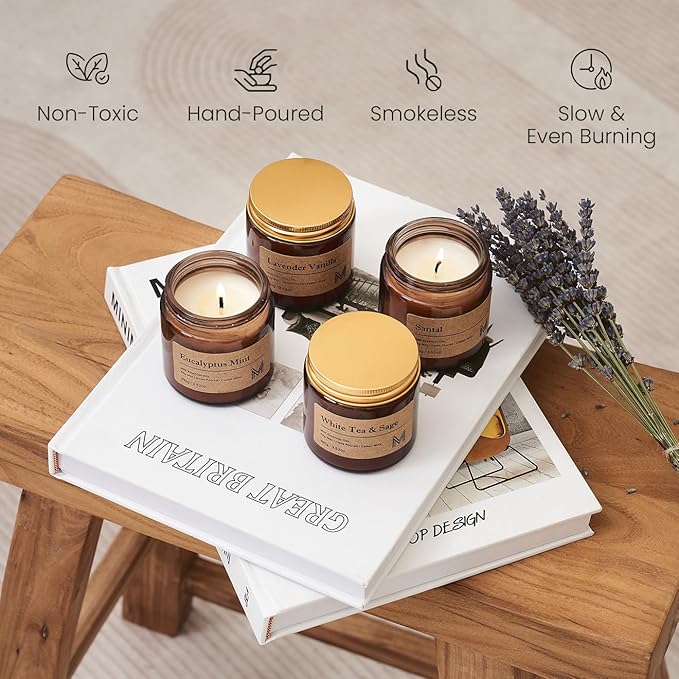 4 Pack Candles for Home Scented Aromatherapy Candle Gift Set for Women Soy Wax Long Lasting Amber Jar Candles Gift for Birthday Housewarming Mother's Valentine Day - Bloomnest