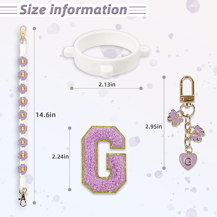 Compatible with Owala Water Bottle Accessories, Cute Letter Charm Set with Boho Handle Strap, Monogram Sticker, Silicone Ring, Keychain Decoration, for FreeSip 24 32 40oz, Owala Kids, Tumbler Gift SITKOL
