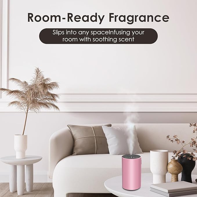 Waterless Essential Oil Diffuser, 7 Colors LED Light, Battery Powered Mini Scent Air Machine, Aromatherapy Mist Diffuser for Home Room Car Office (Pink) - Bloomnest