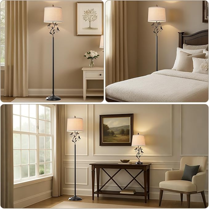 RORIANO 63" Rustic Leaf Floor Lamp for Living Room, Unique Bird Tall Standing Lamp with Rotary Switch, Vintage Floor Lamps for Bedroom Study Room, Bulb Included - Bloomnest