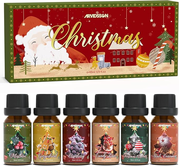 ARVIDSSON Christmas Fragrance Oil Set, Winter Essential Oils for Diffuser, Candle Making - Christmas Spirit, Gingerbread, Apple Cinnamon, Candy Cane, Mistletoe, Holiday Diffuser Oils Gift Set - Bloomnest
