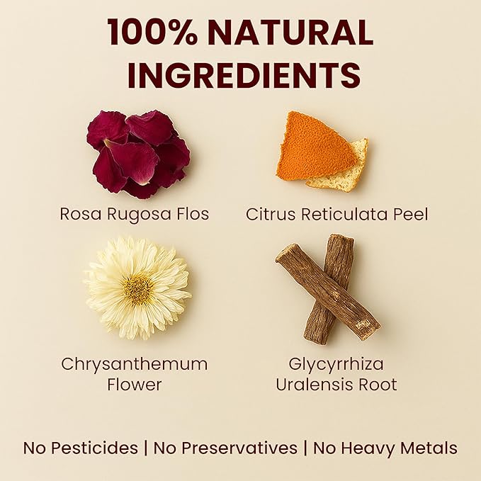 Rose Harmony Herbal Blend, Natural Herbal Tea With Rose, Mandarin Peel, Chrysanthemum, and Licorice Root, Calming Floral Infusion and Relaxing Beverage, Includes 5 Natural Tea Bags for Mindful Sipping