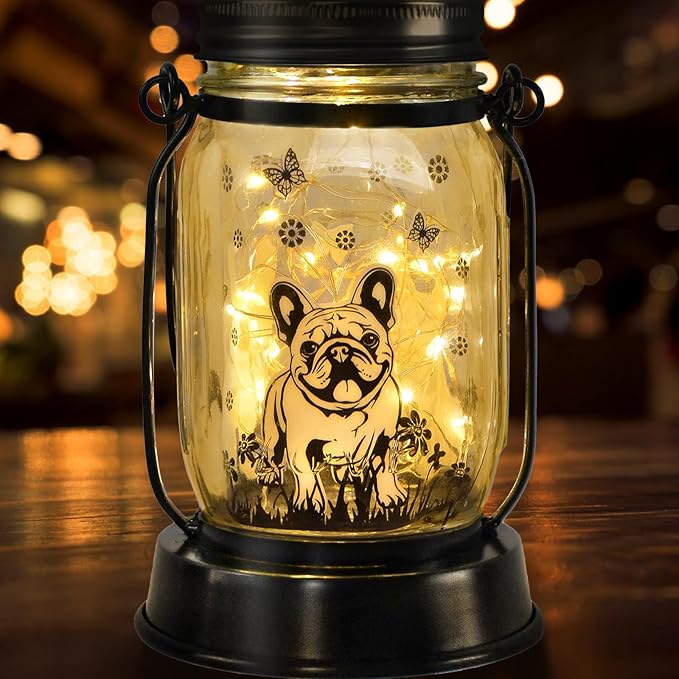French Bulldog Frenchie Gifts for Women/Men French Bulldog Solar Lanterns Dog Mom Birthday Dog Lovers Lantern Pet Loss Pet Memorial Lights Solar Garden Decoration Yard, Patio,Backyard,Porch Torches - Bloomnest