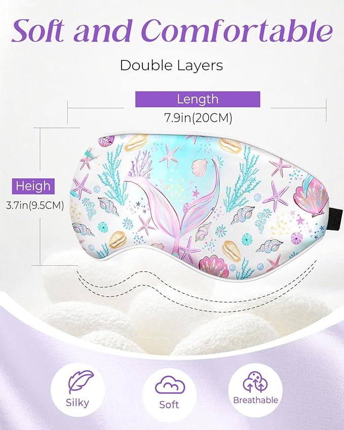 Kids Sleep Mask - Silk Eye Mask for Kids Cute Cartoon Cool Kawaii Soft Smooth Lightweight Boys Girls Teens Sleeping Mask with Adjustable Straps, Fishtail - Bloomnest