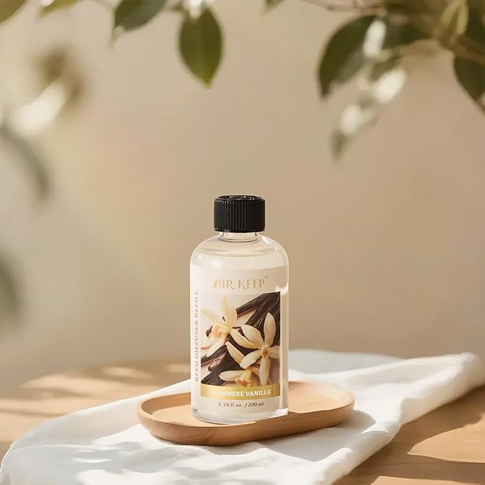 Airkeep Reed Diffuser Oil Refill with Diffuser Sticks, 6.76 Fl Oz(200ml) Cashmere Vanilla Scented Oils, Aroma Therapy, Home Fragrance & Air Freshener, Office Décor, Decoration - Bloomnest