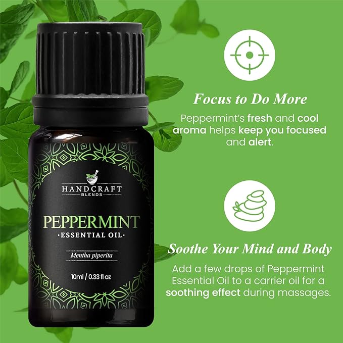Handcraft Blends Peppermint Essential Oil – 0.33 Fl Oz – 100% Pure and Natural – Premium Grade Essential Oil for Diffuser and Aromatherapy, Skin, Massage, Candle and Soap Making Fragrance - Bloomnest