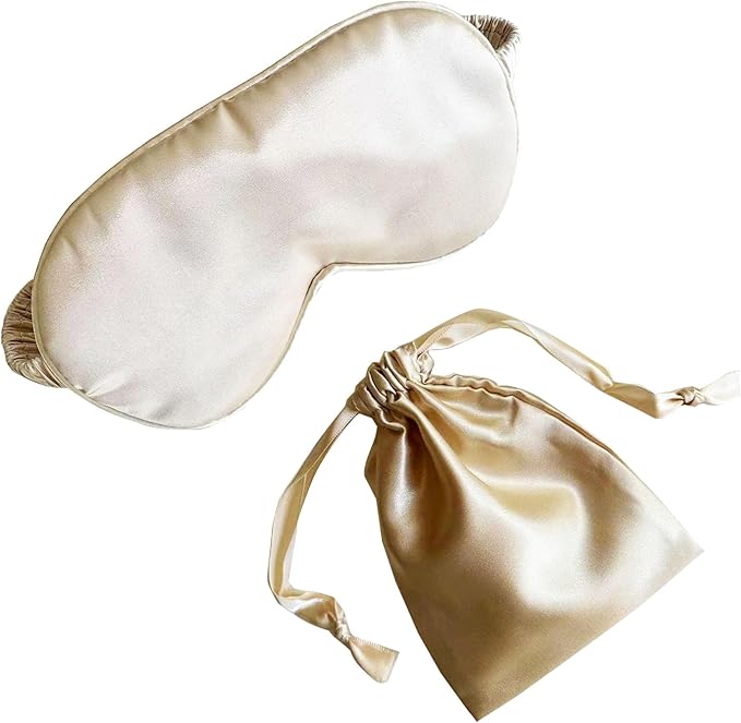 Silk Eye Mask for Sleeping - Satin Eye Cover with Silk Storage Bag Beige - Bloomnest
