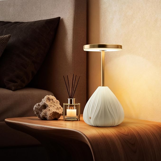 RONDURE 10.6" Ceramic Cordless Table Lamp, Portable Rechargeable Table lamp, Touch Dimmable Warm Ambient Lighting for Living Room, Bedroom, Dining Room, Fast Charging & Long Lasting - Bloomnest