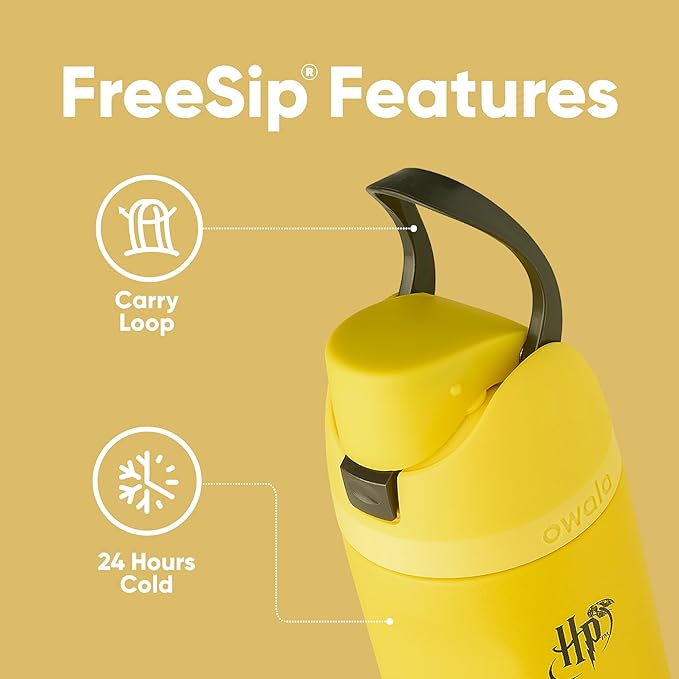 Owala Harry Potter FreeSip Insulated Stainless Steel Water Bottle with Straw, BPA-Free Sports Water Bottle, Great for Travel, 24 Oz, Hufflepuff Owala