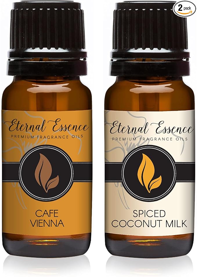 Eternal Essence Oils 2 Pack 10ml Premium Fragrance Oil - Cafe Vienna & Spiced Coconut Milk - for Candle, Soap Making, Aromatherapy, Diffusers, Home Care, & Humidifiers EternalEssenceOils
