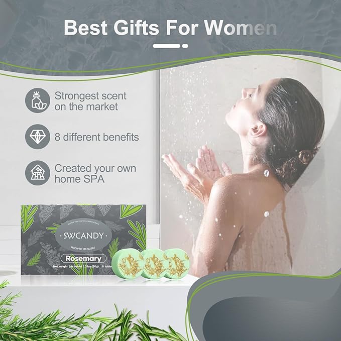 Shower Steamers Aromatherapy Birthday Gifts for Women Travel Essentials, 8 Pcs Rosemary, Bath Bombs Shower Bombs with Natural Essential Oils, Relaxation Home SPA - Bloomnest