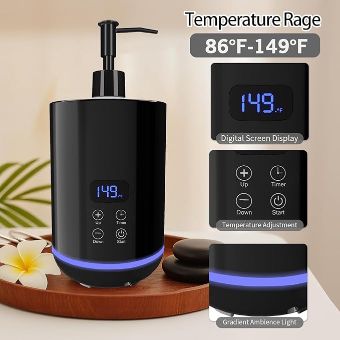 Lotion Warmer, Yofuly Massage Oil Bottle Digital Heater with Atmosphere Light, Portable Electric Cream Heated Dispenser Gua Sha Roller Kit for Spa, Salon and Home Use, Black - Bloomnest