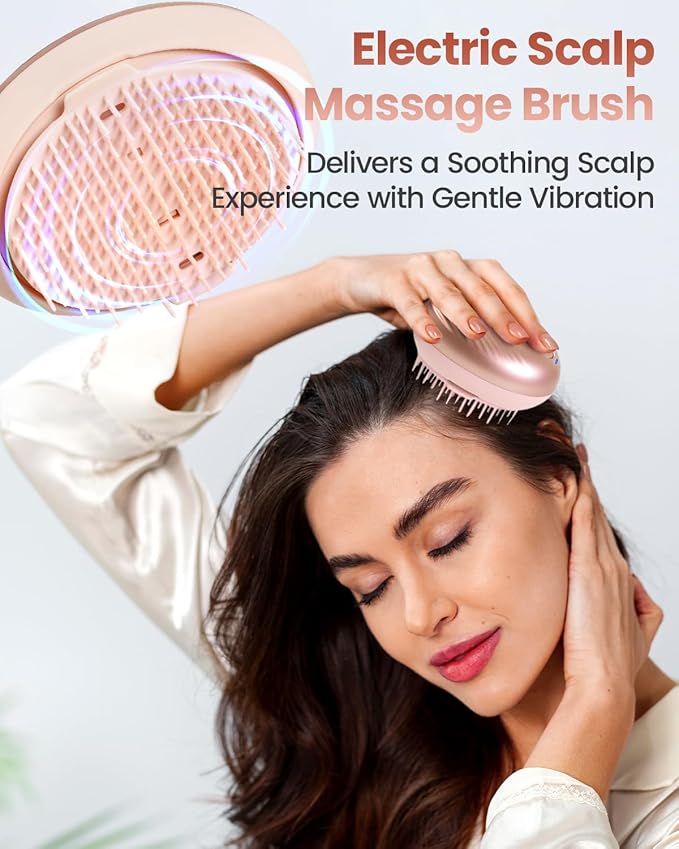 Electric Scalp Massager – Rechargeable Head Massager with Anion Technology, Portable Anti-Frizz Scalp Tool, Scalp Massager Gift for Men & Women(Pink) PUFIERDisco