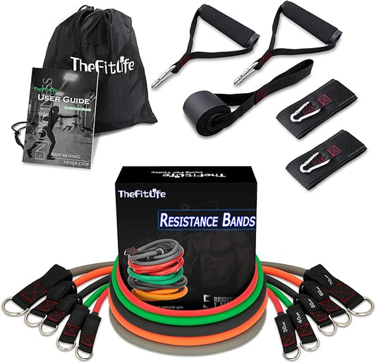 TheFitLife Resistance Bands with Handles - Designed for American Body Types, Exercise Workout Tubes for Men, Women, Includes Large Handles, Ankle Straps, Door Anchor, Fitness Levels - Bloomnest
