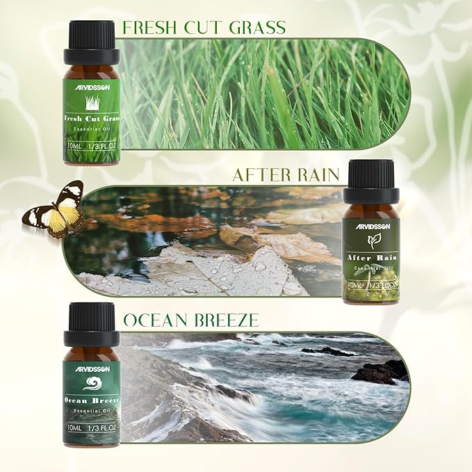 Spring Essential Oils Set, ARVIDSSON Natural Fragrance Oil for Diffuser, Candle Making - After Rain, Ocean Breeze, Fresh Cut Grass, Gardenia, Sweet Pea, Rose Sandalwood, Spring Scented Oil Gift Set - Bloomnest