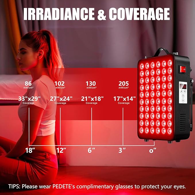 Red Light Therapy for Body Panel, LED 660nm Red Light Panel & 850nm Near-Infrared Therapy Device, 60 Dual Chip LEDs,Touchscreen Controls, Adjustable Stand/Timer, Hanging Kit/Handle/Eyewear