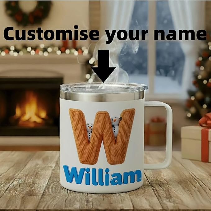 Personalized Christmas Insulated Mug w/Handle, Custom Initial & Name Elf Design, Stainless Steel Tumbler for Hot/Cold Drinks, Unique Holiday Gift for Men, Women, Kids (B123) - Bloomnest