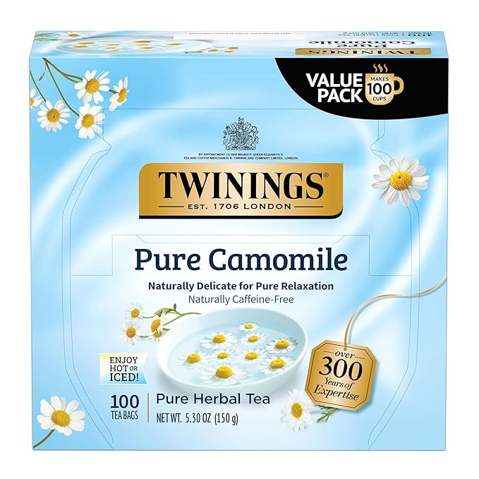 Twinings Pure Camomile Herbal Tea Individually Wrapped Bags, 100 Count (Pack of 1), Delicate for Pure Relaxation, Naturally Caffeine-Free, Enjoy Hot or Iced, 100 Teabags - Bloomnest