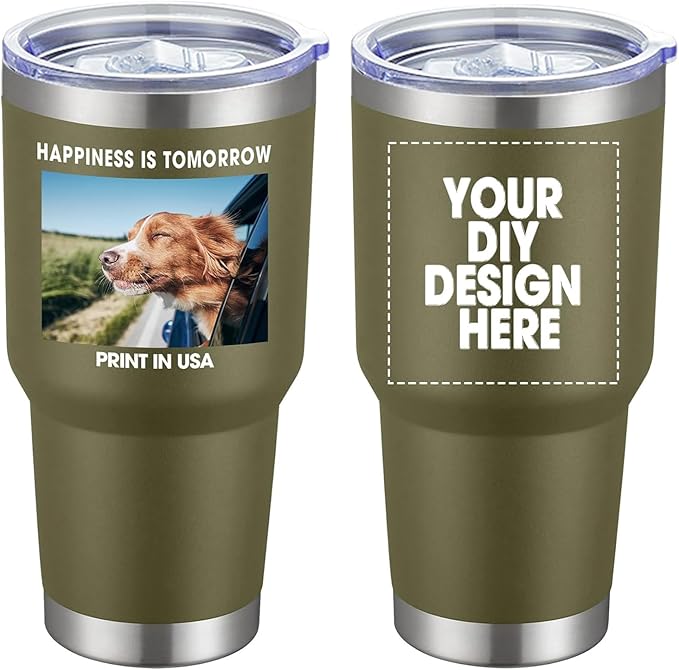Personalized Custom Tumbler Print in USA 30oz Stainless Steel Coffee Cup with Lid & Straw Double Wall Insulated Tumbler with Colorful Text Logo Photo - Bloomnest