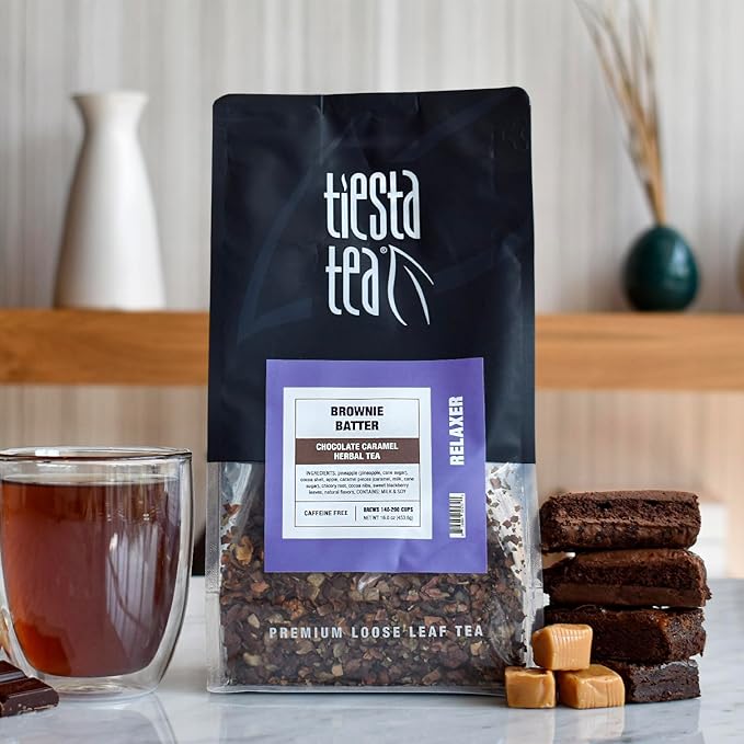 Tiesta Tea - Brownie Batter, Loose Leaf, Chocolate Caramel Herbal Tea, Non-Caffeinated Blend, Make Hot or Iced & Brews Up to 140-200 Cups, 16 oz Resealable Bulk Pouch - Bloomnest