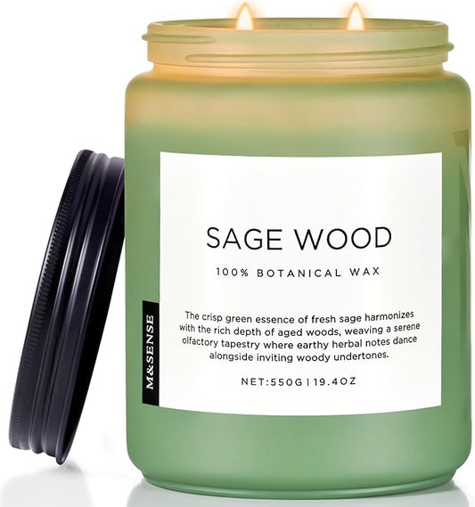 M&SENSE Sage Wood Scented Candle, 19.4oz 110 Hours Long Lasting Clean Non Toxic All Natural Soy Wax Candle for Relaxing & Stress Relief, 2 Wick Home Fragrance Gifts for Home Decor - Bloomnest