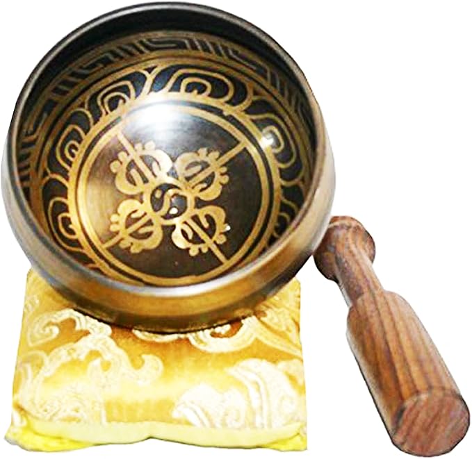 3007 SB 'D' Note Sacral Chakra Antique Tibetan Auspicious Symbol Bowl Set ~ Nepal - Bloomnest