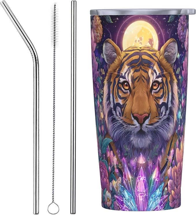 Tiger Tumbler with Lid and Straw 20 oz Stainless Steel Cup Insulated Tumbler Coffee Mug for Home Office or Car Christmas Birthday Gifts - Bloomnest