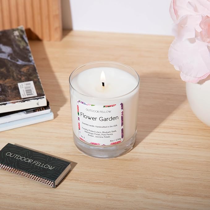 Outdoor Fellow Flower Garden Candle, 8oz, Lilac & Jasmine, 50-Hour Burn Time, Spring Scented Candle, Relaxing Fragrance, Elegant Gift for Any Occasion - Bloomnest
