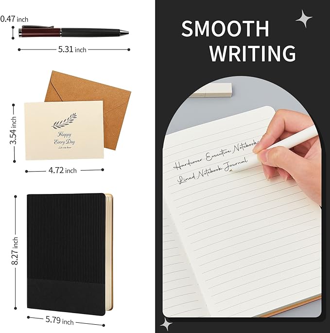 TSFPapier A5 Lined Notebook with Pen & Gift Box 216 Pages PU Leather Journals for Women Men 100GSM Thick Paper College Ruled Notebook for Christmas Gifts,School,Travel,Business,Work,Home Writing (Black) - Bloomnest