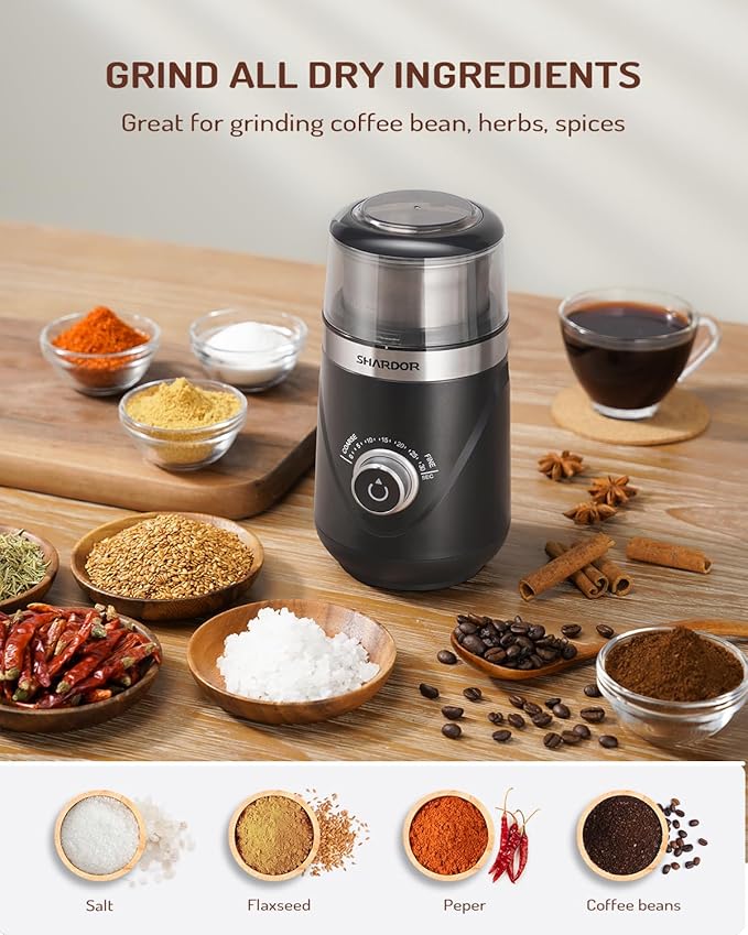 SHARDOR Adjustable Coffee Bean Grinder Electric, Herb/Spice, Espresso Grinder with 1 Removable Stainless Steel Bowl, Matte Black - Bloomnest