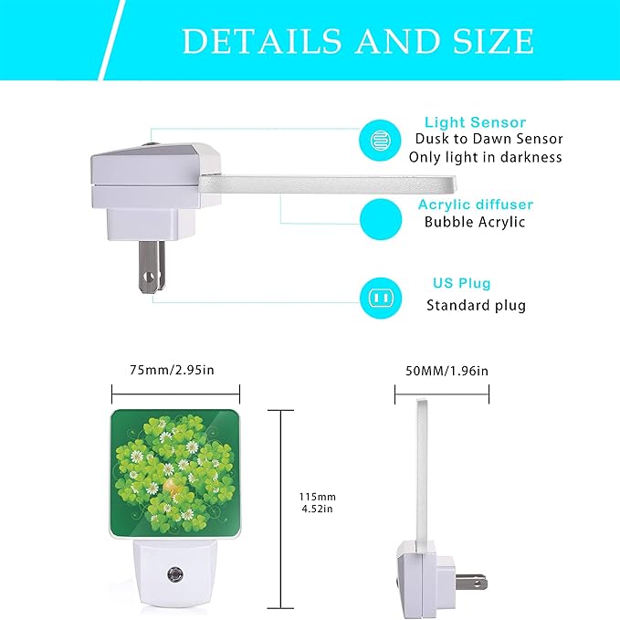 St Patrick's Day Night Light,Happy Green Clover Night Lights Plug into Wall with Dusk to Dawn Light Sensors 0.5W Led Night-Lights for Stairway/Hallway/Bedroom St Patrick's Day Décor - Bloomnest