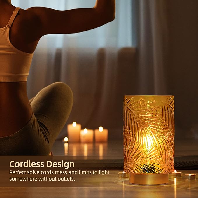 Battery Operated Table Lamp, Cordless Lamps for Home Decor, Battery Powered Nightlight with LED Bulb with Timer, Decorative Lights for Living Room Bedroom Tabletop Entryway Centerpiece Gift (L Yellow) - Bloomnest