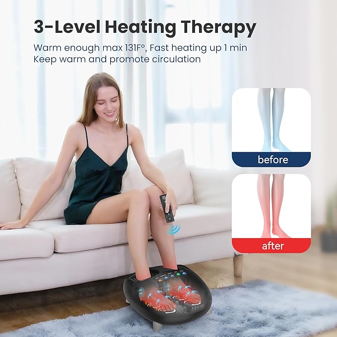 COMFIER Shiatsu Heated Foot Massager with Heat for Plantar Fasciitis Neuropathy, Deep Kneading Vibration Feet Massager for Mon Dad Men Women-Home Office Use - Bloomnest