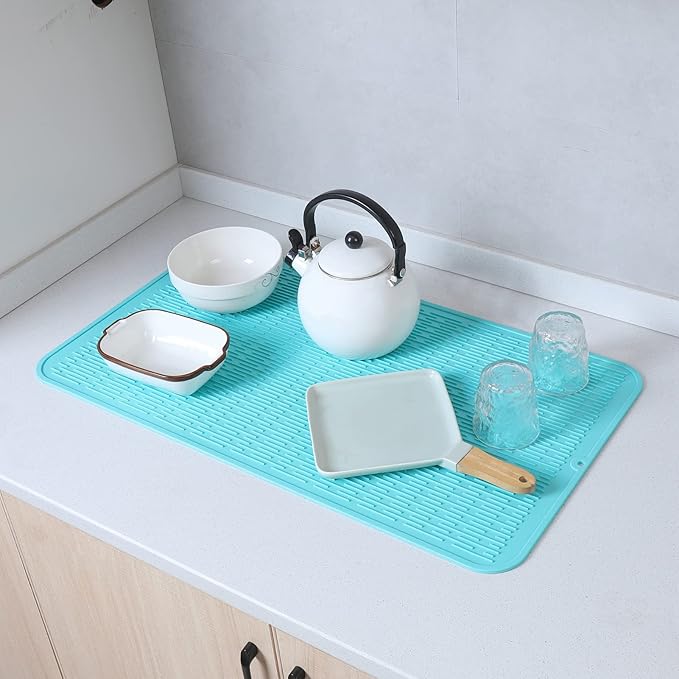 Silicone Dish Drying Mat for Multiple Usage,Easy clean,Eco-friendly,Heat-resistant Silicone Mat for Kitchen Counter or Sink,Refrigerator or Drawer Liner Mint 4XL 32 inches x 18 inches - Bloomnest